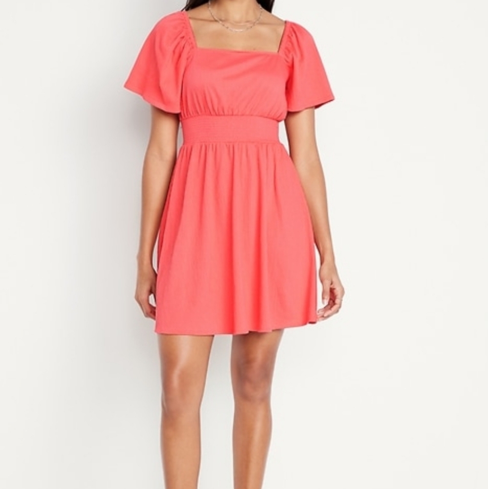 Old Navy Coral Puff Sleeve Dress